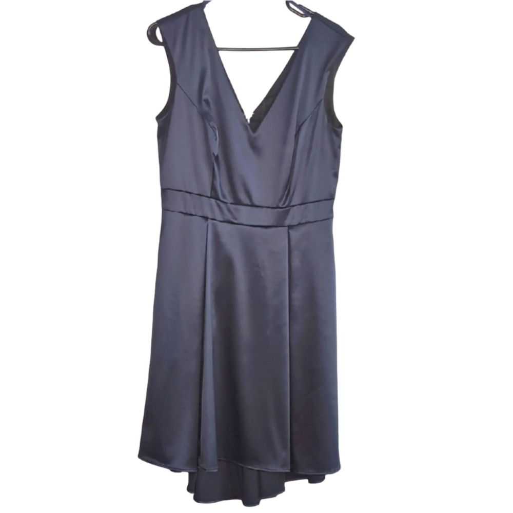Vintage Le Chateau‎ Women's Medium Navy Blue Heavy Satin High Low Dress